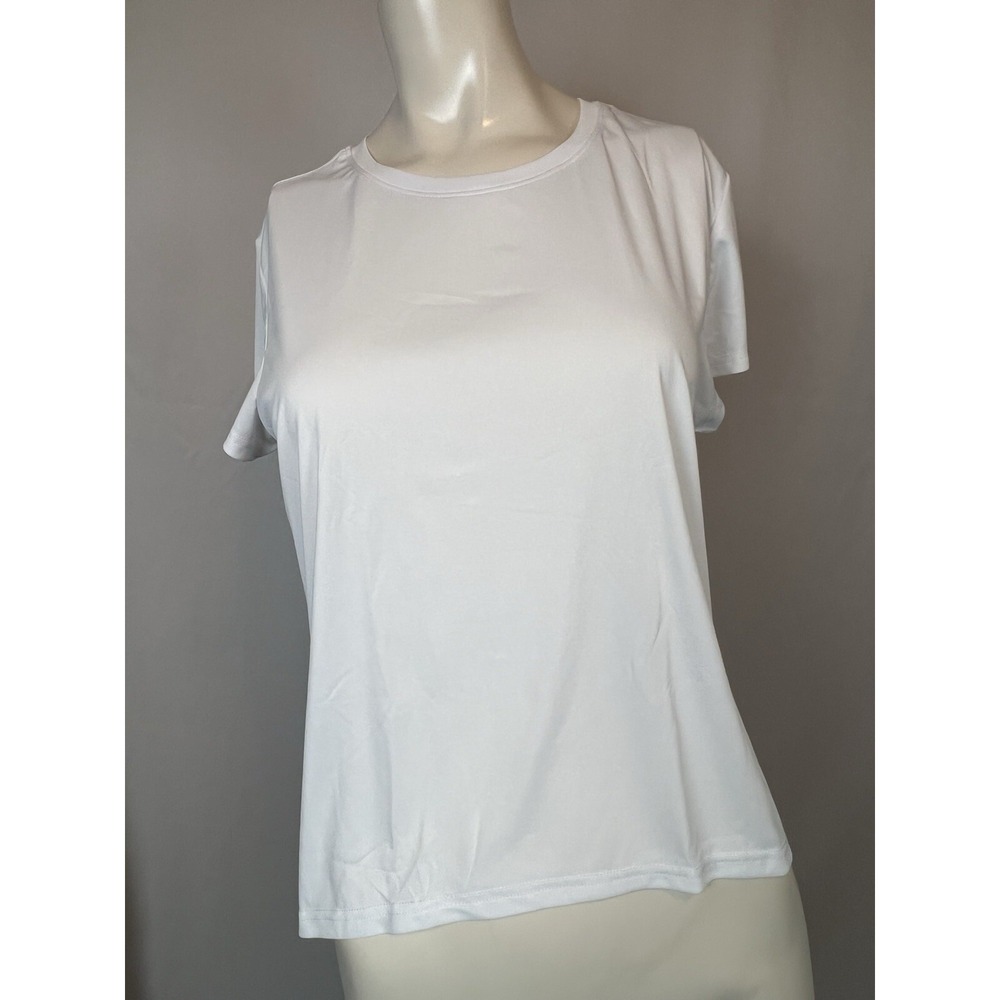 Santiny White Pleated Back Short Sleeve UPF 50 UV Block hi-lo Shirt Small
